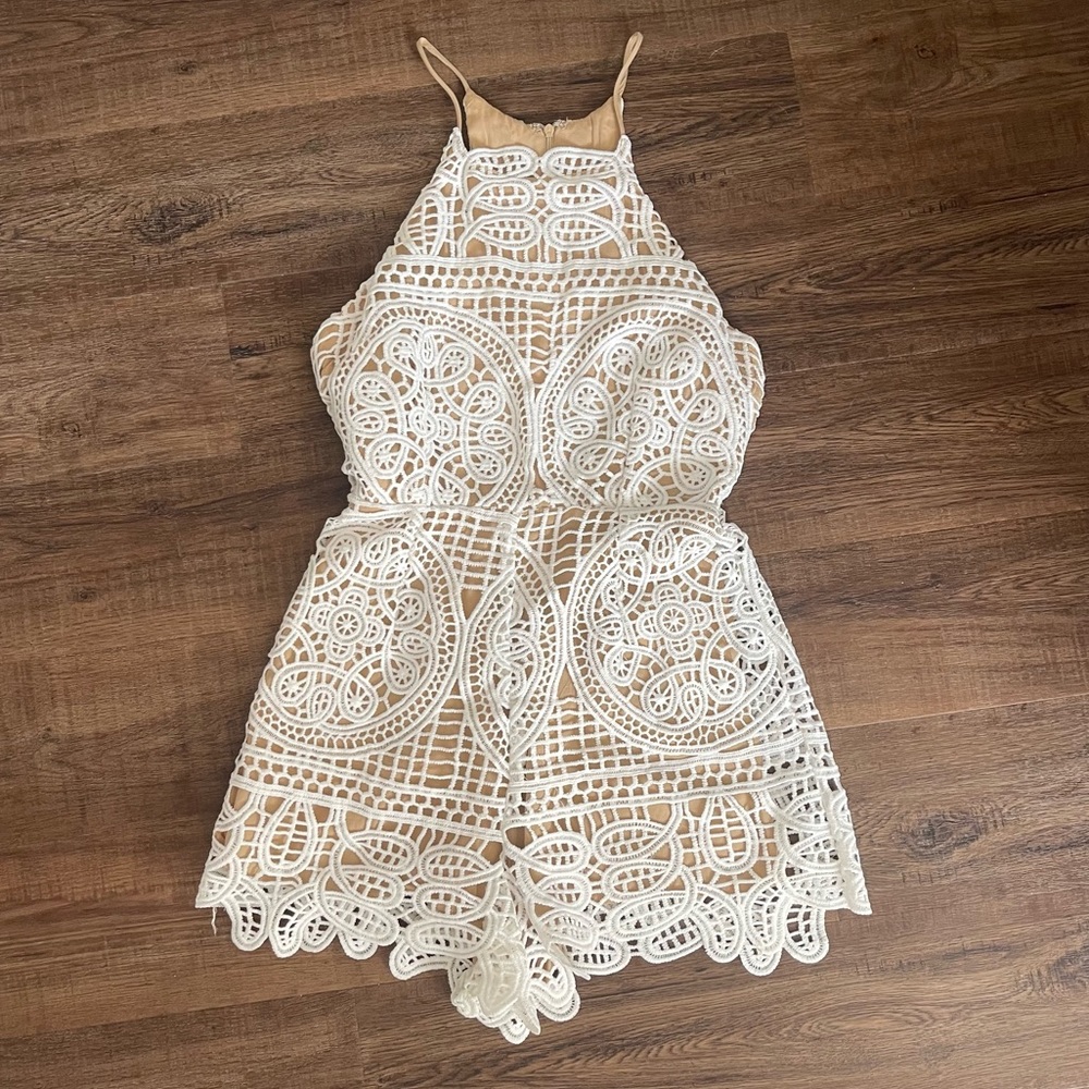 Vici I Choose You White Crochet Romper
